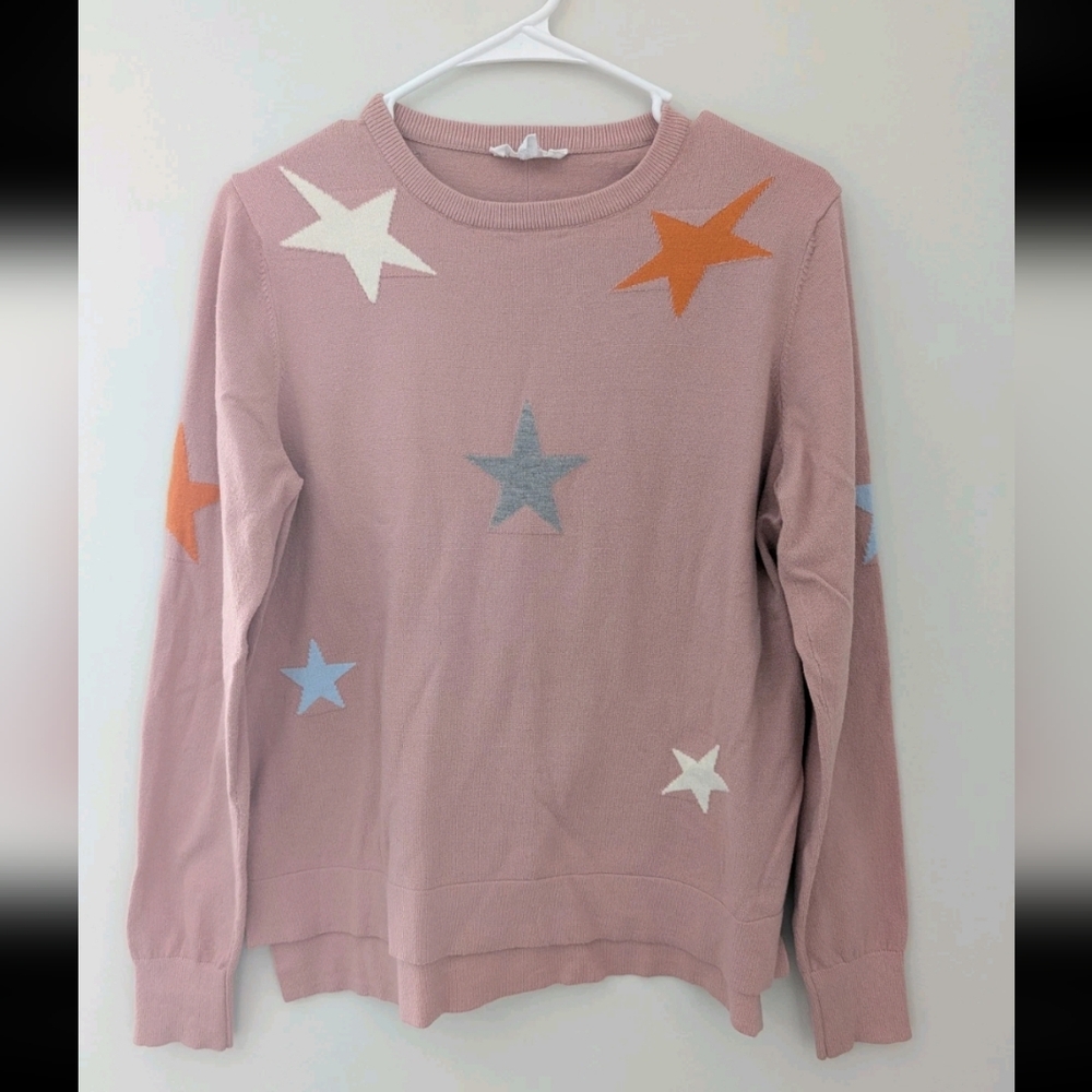 THML Star Print Sweater Pink Blush Medium Lightweight Boutique Pullover